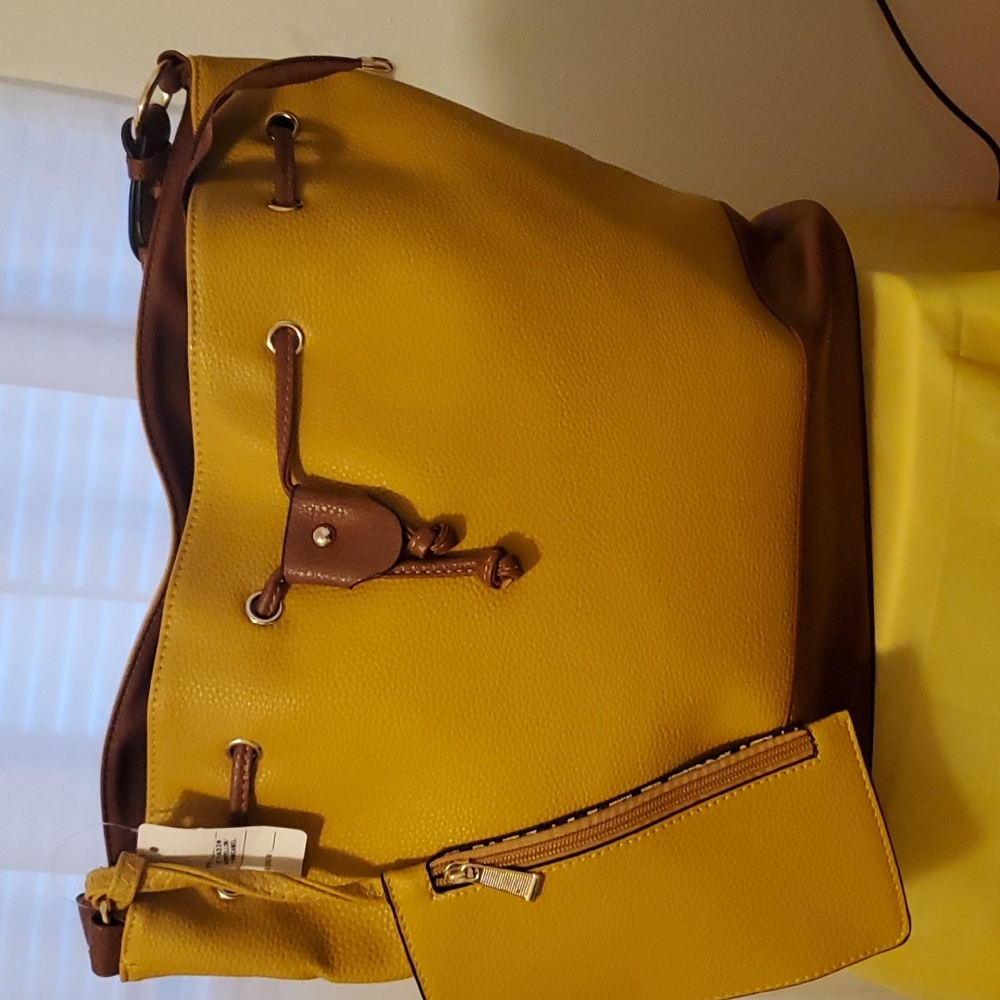 Brand new Mustard and Brown shoulder bag with change purse.